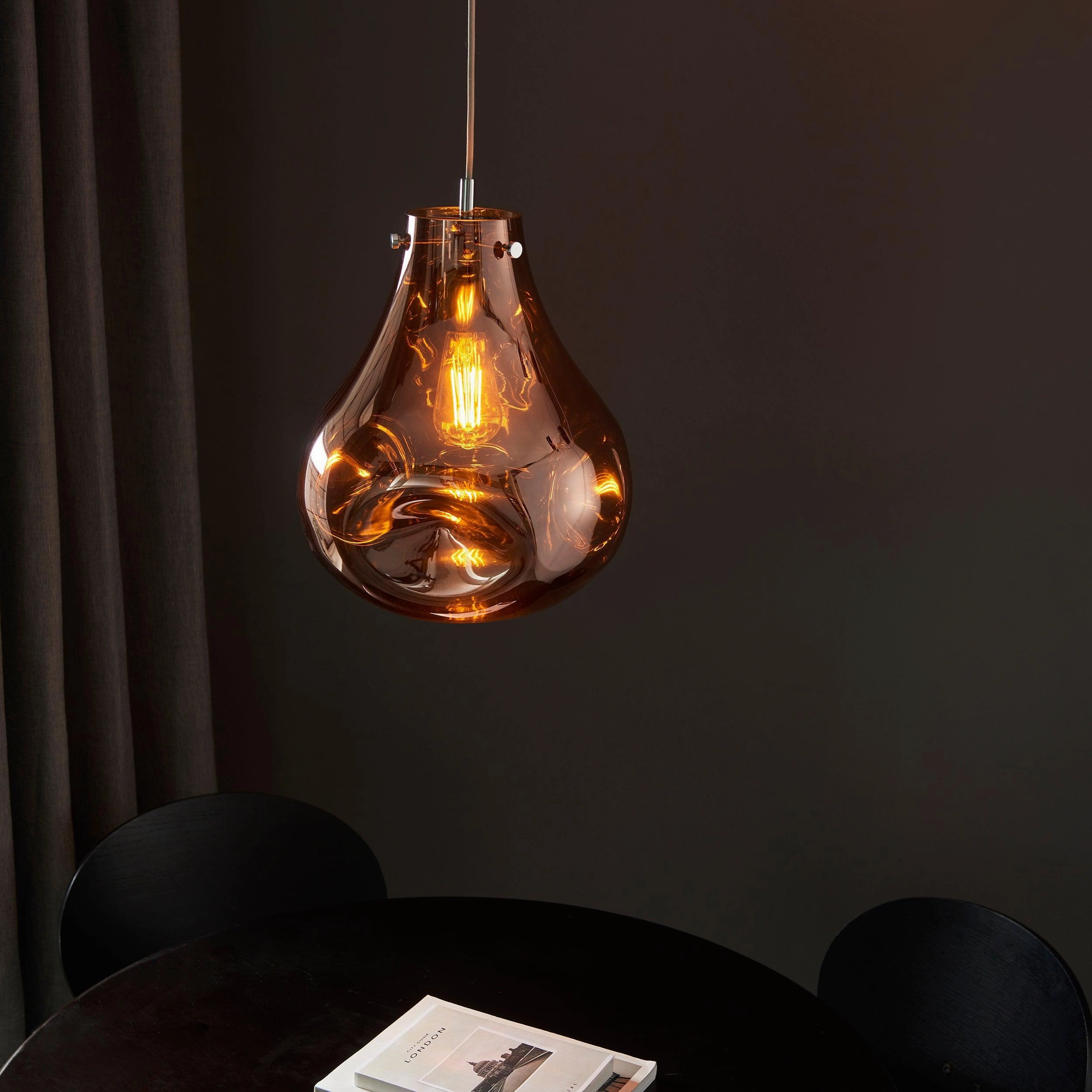 Dazzle Large Blown Copper Glass & Chrome Ceiling Pendant