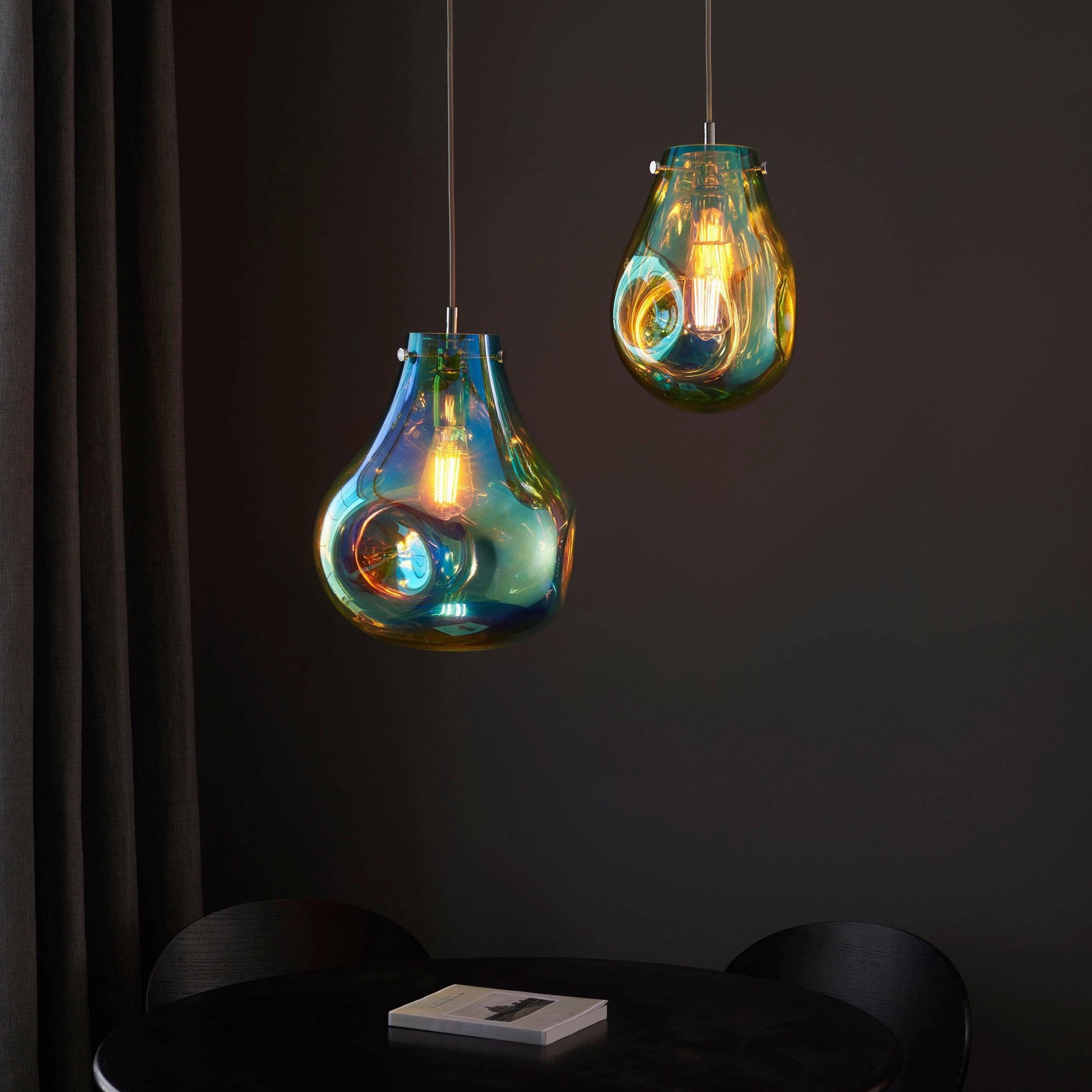 Dazzle Large Blown Petrol Glass & Chrome Pendant Light - Open Box