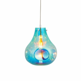 Dazzle Large Blown Petrol Glass & Chrome Pendant Light white ceiling lamp