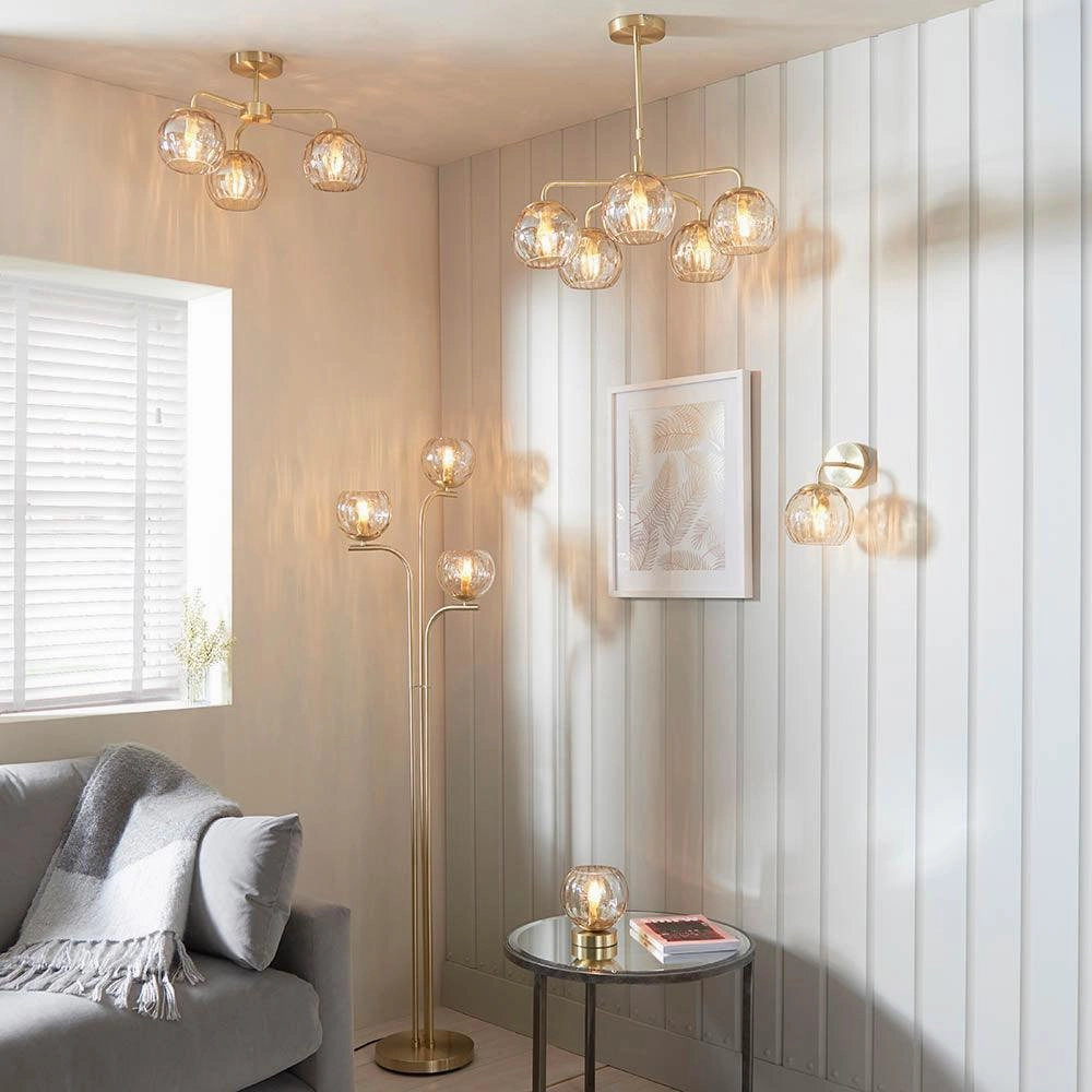Dimple 3 Light Brass Floor Lamp - Open Box