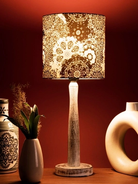 Distress White Wooden Lamp with Blue Batik Print Shade decorative ceiling fixture