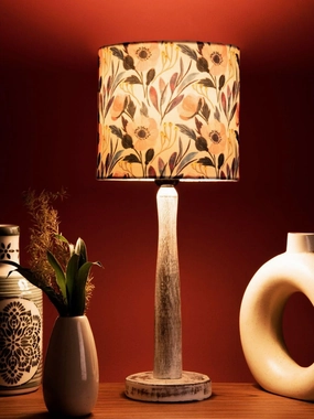 Distress White Wooden Lamp with Pink Floral Shade decorative ceiling fixture