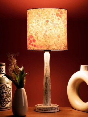 Distress White Wooden Lamp with Tiny Flowers Shade decorative ceiling fixture