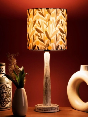 Distress White Wooden Lamp with Yellow Leaf Shade decorative ceiling fixture