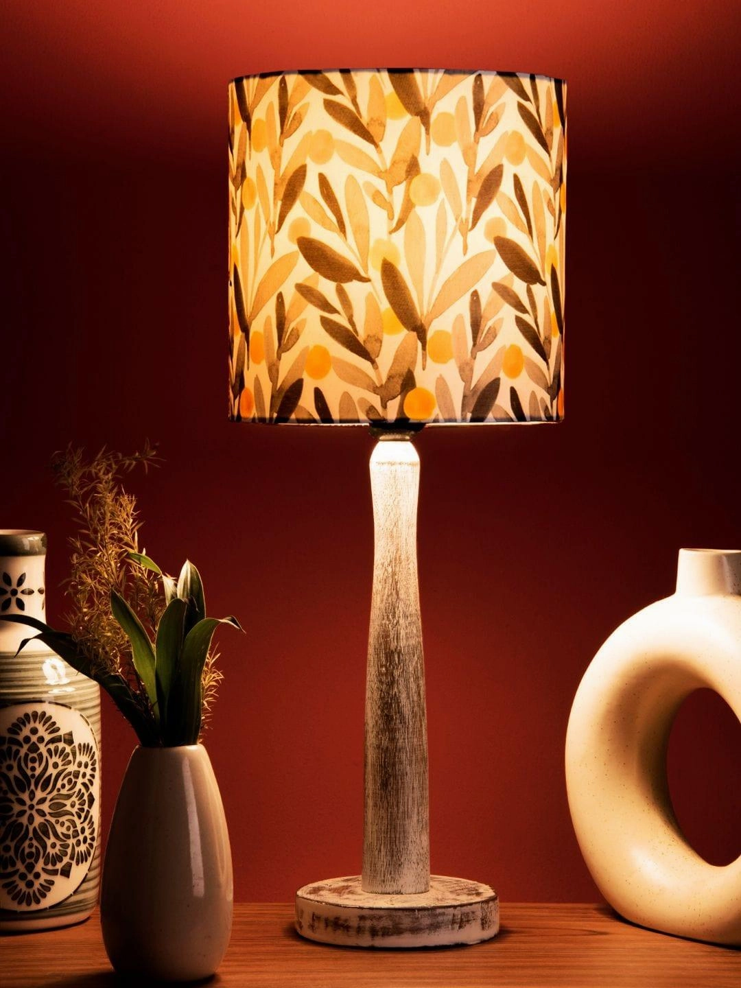 Distress White Wooden Lamp with Yellow Leaf Shade decorative ceiling fixture