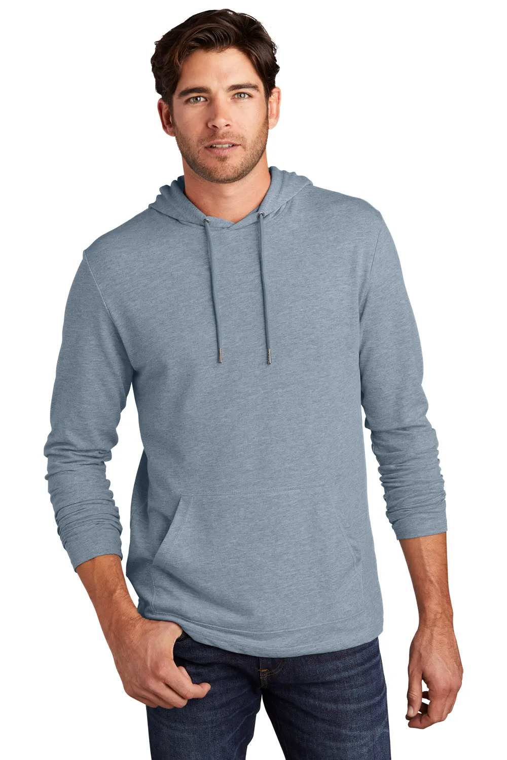 District Mens French Terry Hooded T-Shirt Hoodie - Heather Flint Blue  Buy new Clothing District