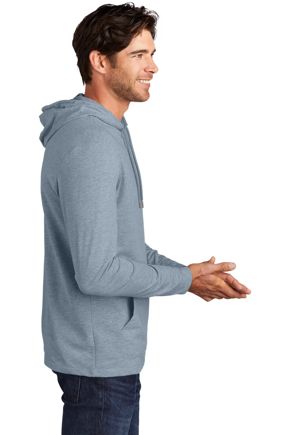 District Mens French Terry Hooded T-Shirt Hoodie - Heather Flint Blue  Buy new Clothing District
