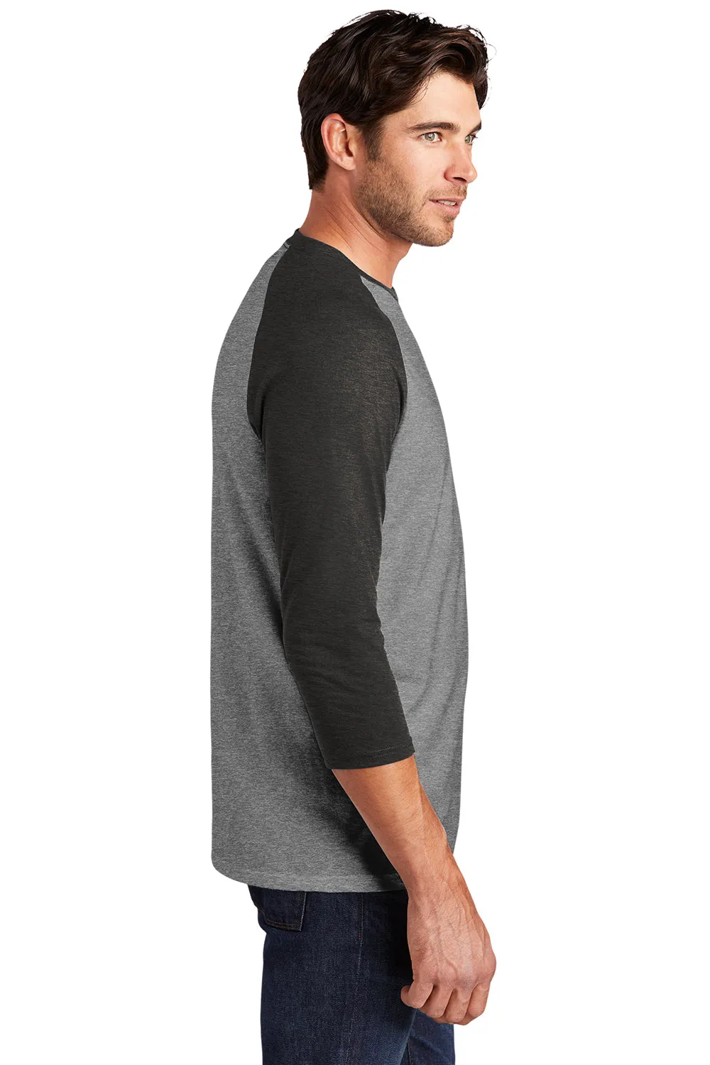 District Mens Perfect Tri 3/4 Sleeve Crewneck T-Shirt - Grey Frost/Black  Buy new Clothing District