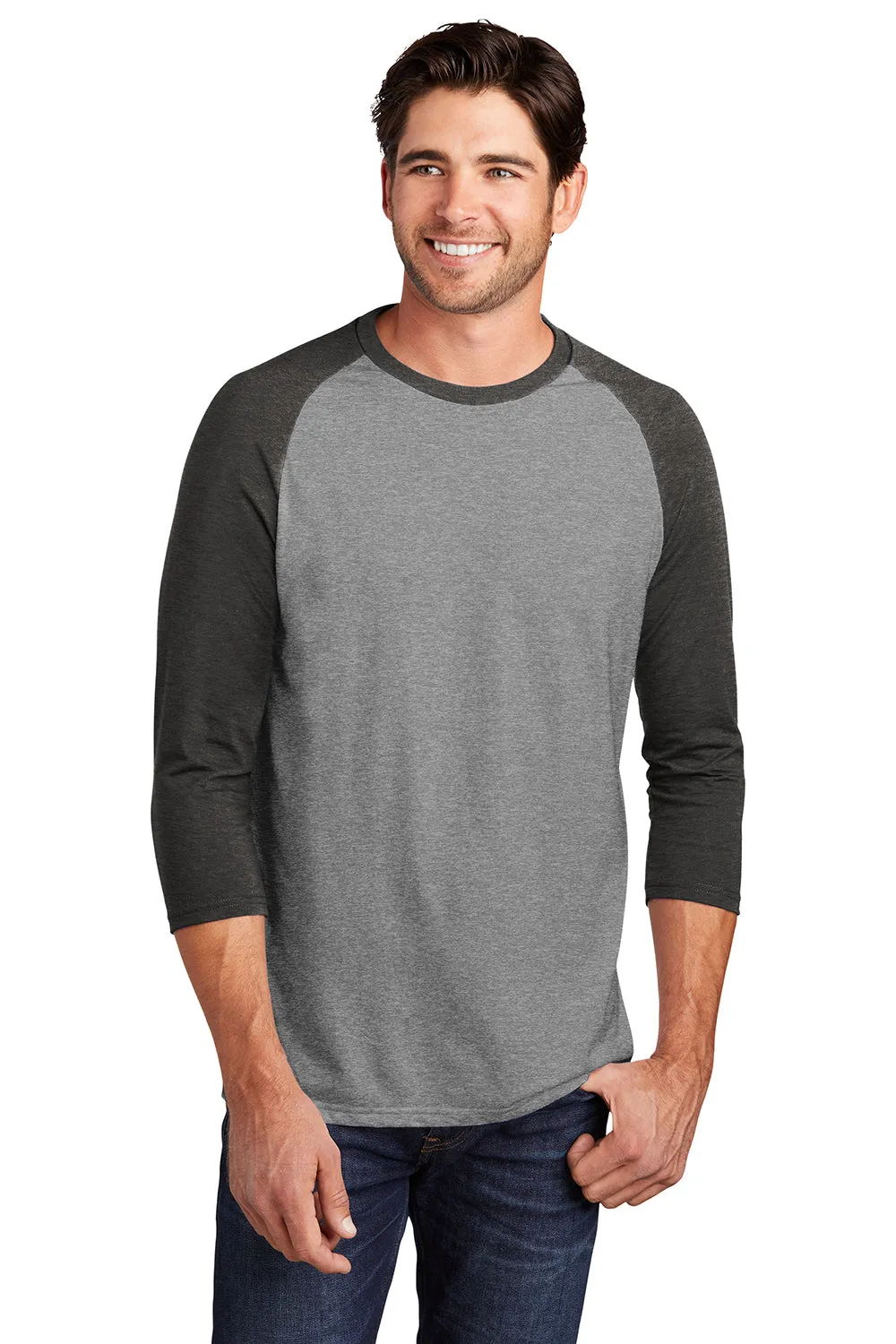 District Mens Perfect Tri 3/4 Sleeve Crewneck T-Shirt - Grey Frost/Black  Buy new Clothing District