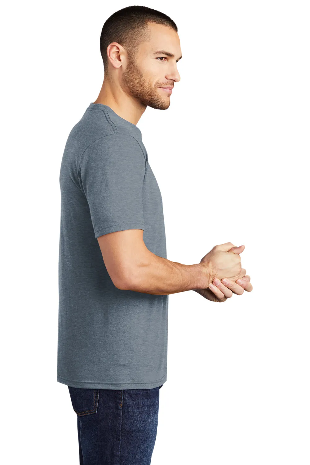 District Mens Perfect Tri Short Sleeve Crewneck T-Shirt - Heather Flint Blue  Buy new Clothing District