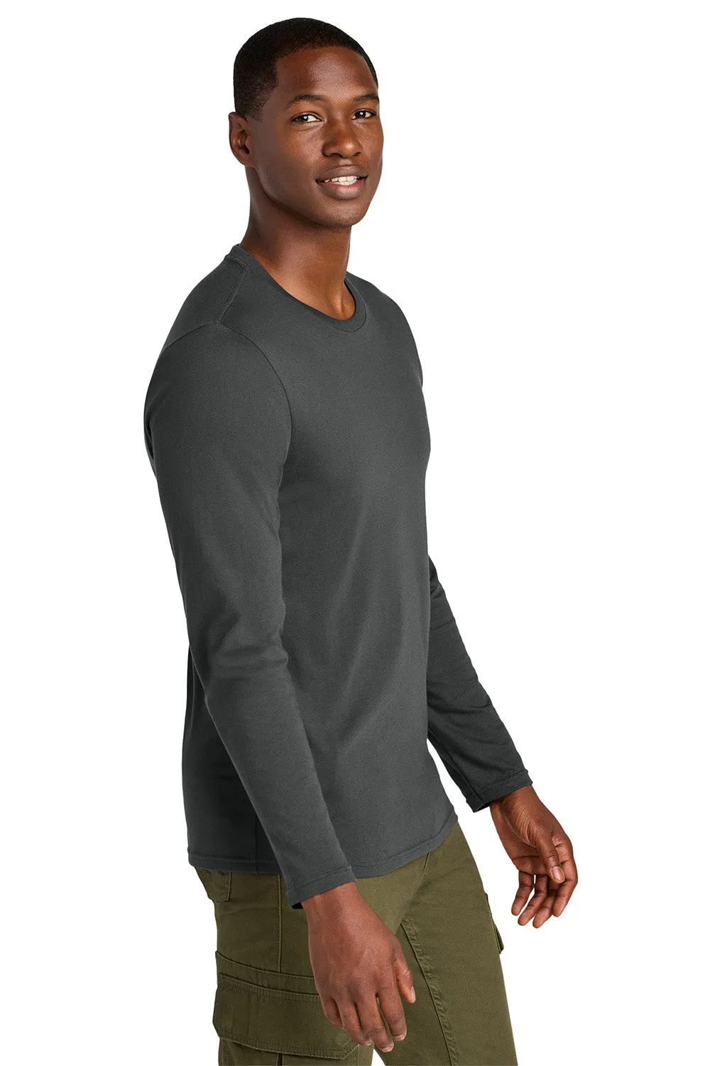 District Mens Perfect Weight CVC Long Sleeve Crewneck T-Shirt - Charcoal Grey  Buy new Clothing District