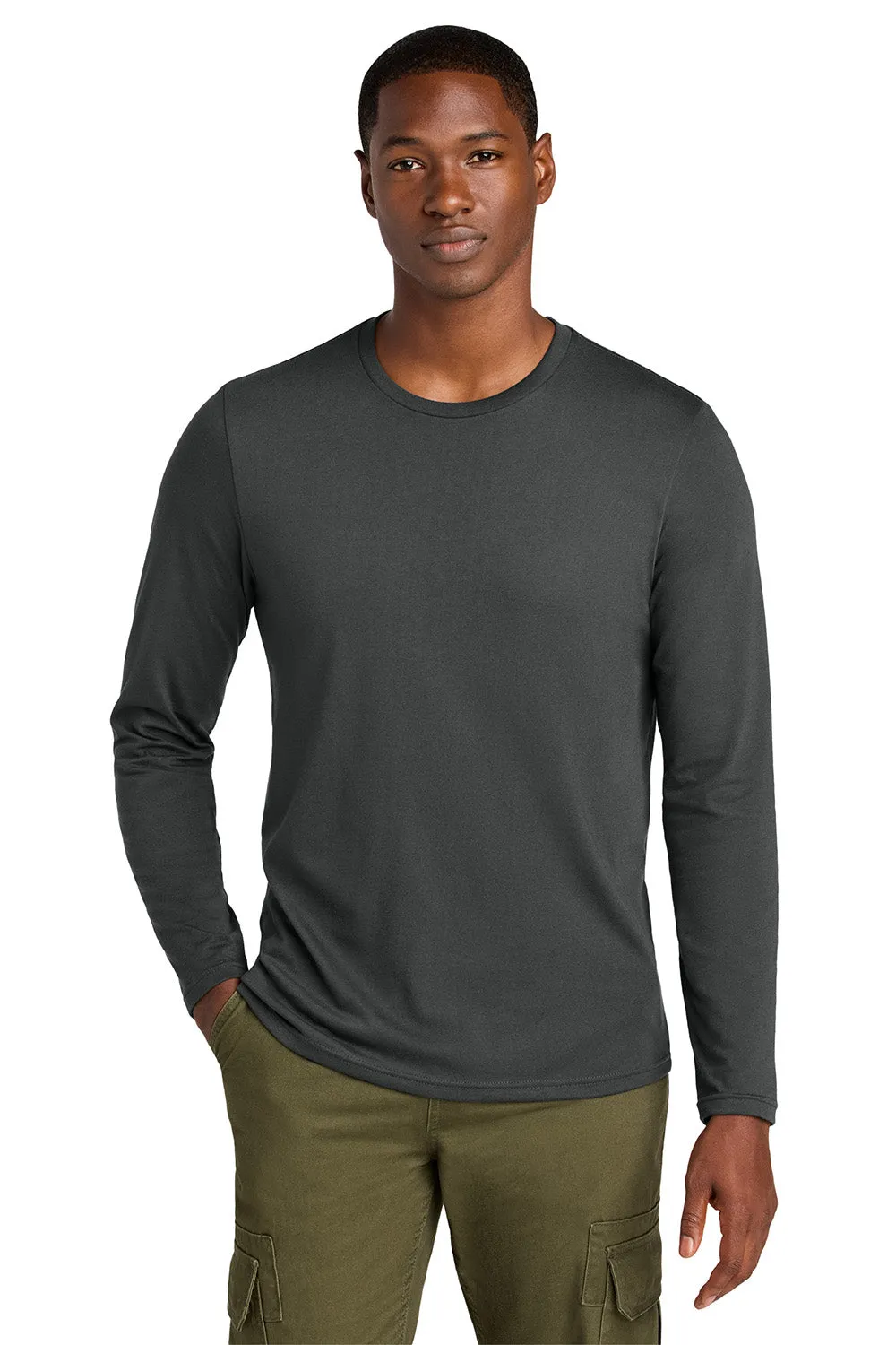 District Mens Perfect Weight CVC Long Sleeve Crewneck T-Shirt - Charcoal Grey  Buy new Clothing District