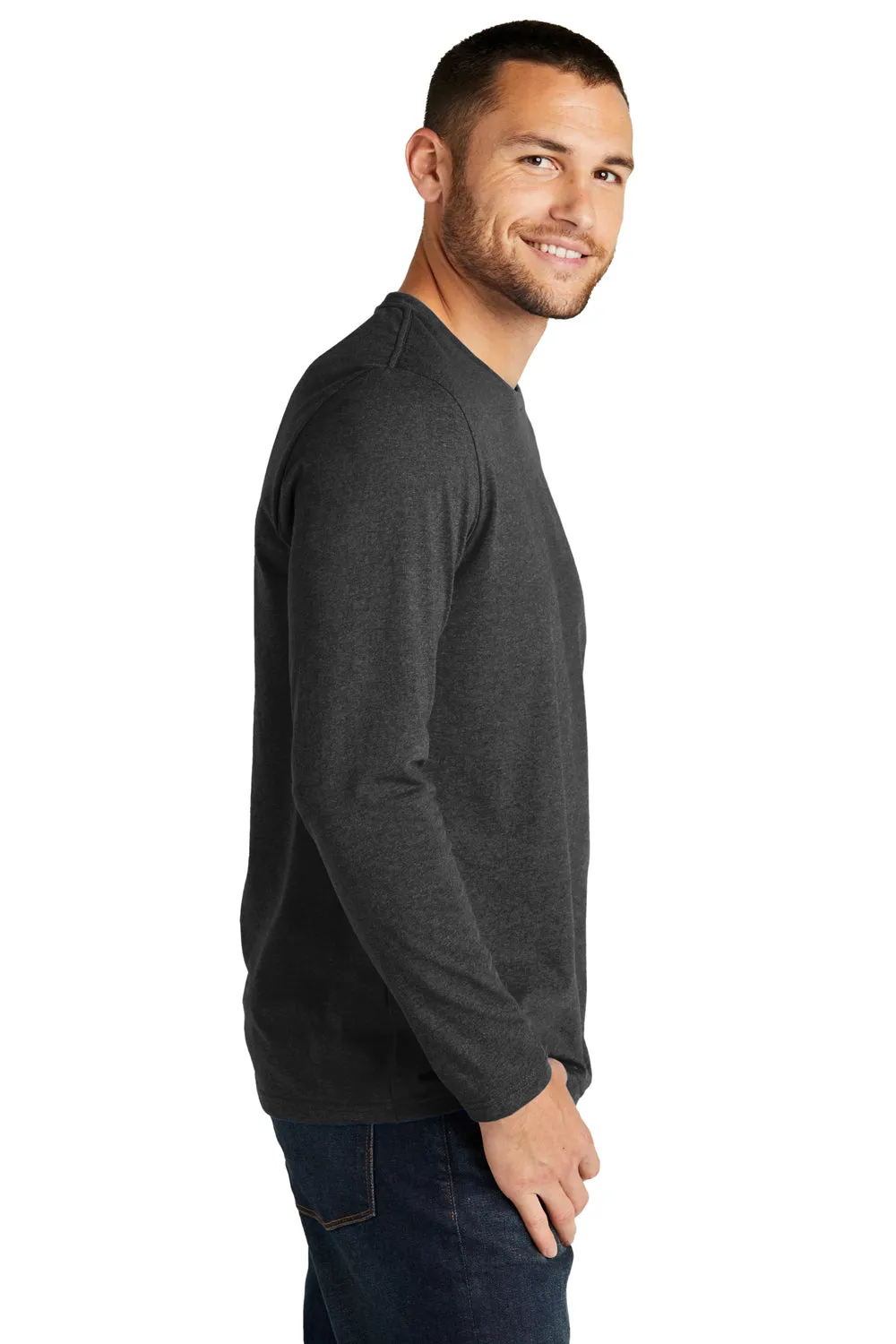 District Mens Re-Tee Long Sleeve Crewneck T-Shirt - Heather Charcoal Grey  Buy new Clothing District