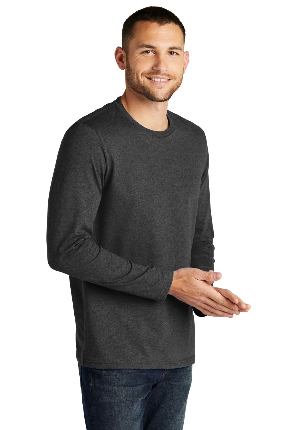 District Mens Re-Tee Long Sleeve Crewneck T-Shirt - Heather Charcoal Grey  Buy new Clothing District