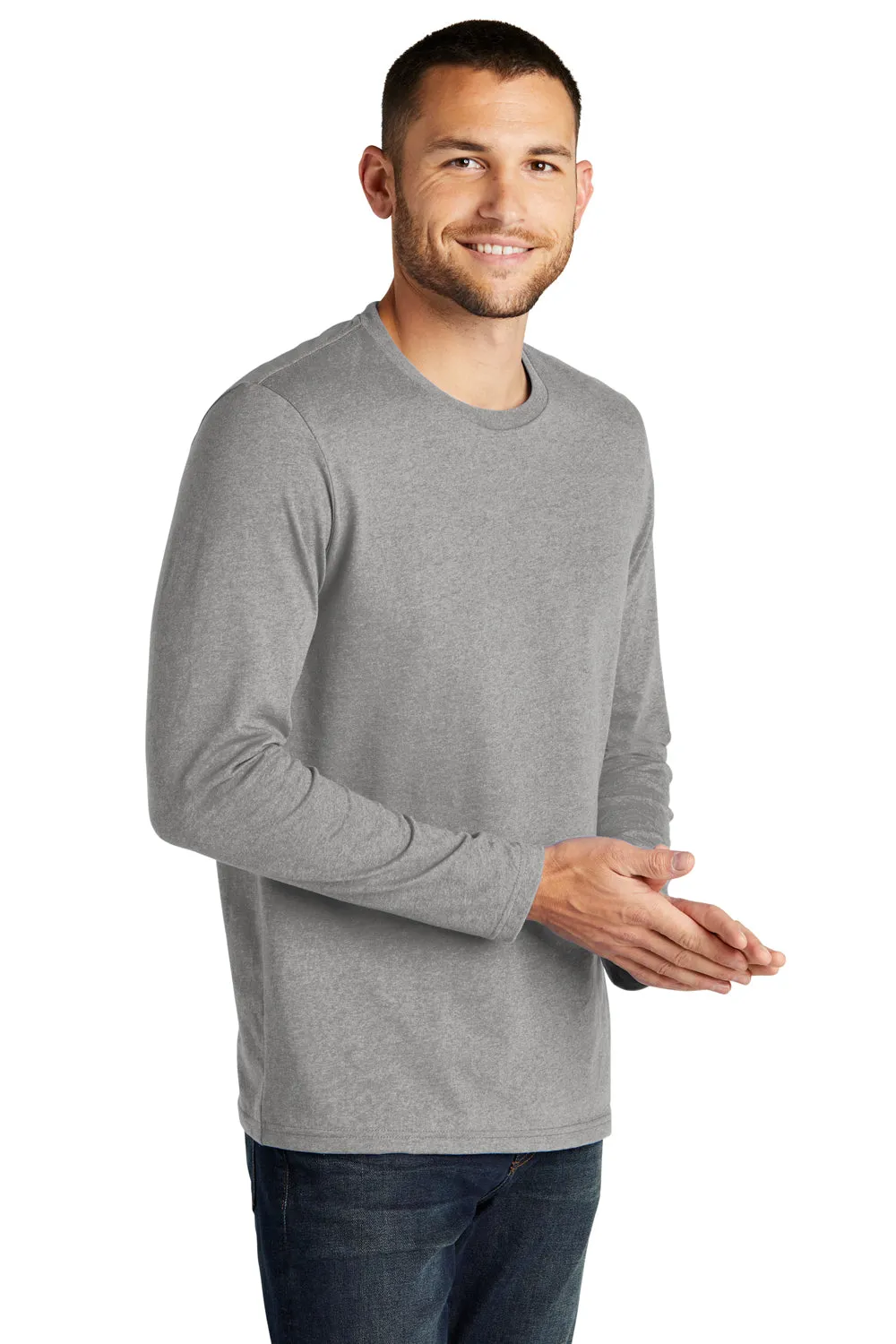 District Mens Re-Tee Long Sleeve Crewneck T-Shirt - Heather Light Grey  Buy new Clothing District