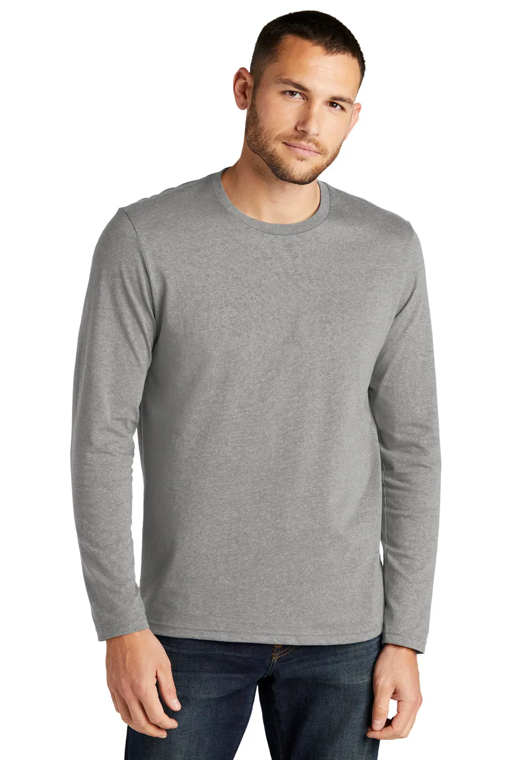 District Mens Re-Tee Long Sleeve Crewneck T-Shirt - Heather Light Grey  Buy new Clothing District