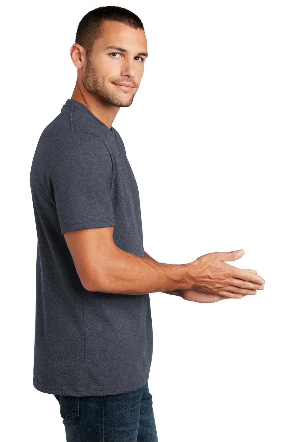 District Mens Re-Tee Short Sleeve Crewneck T-Shirt - Heather Navy Blue  Buy new Clothing District