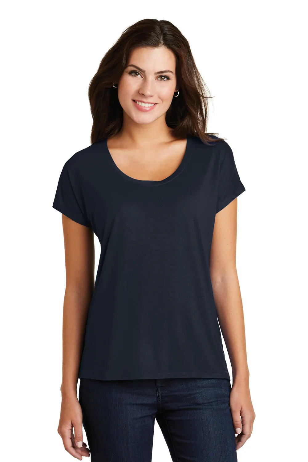 District Womens Drapey Dolman Short Sleeve Scoop Neck T-Shirt - New Navy Blue - Closeout  Buy new Clothing District