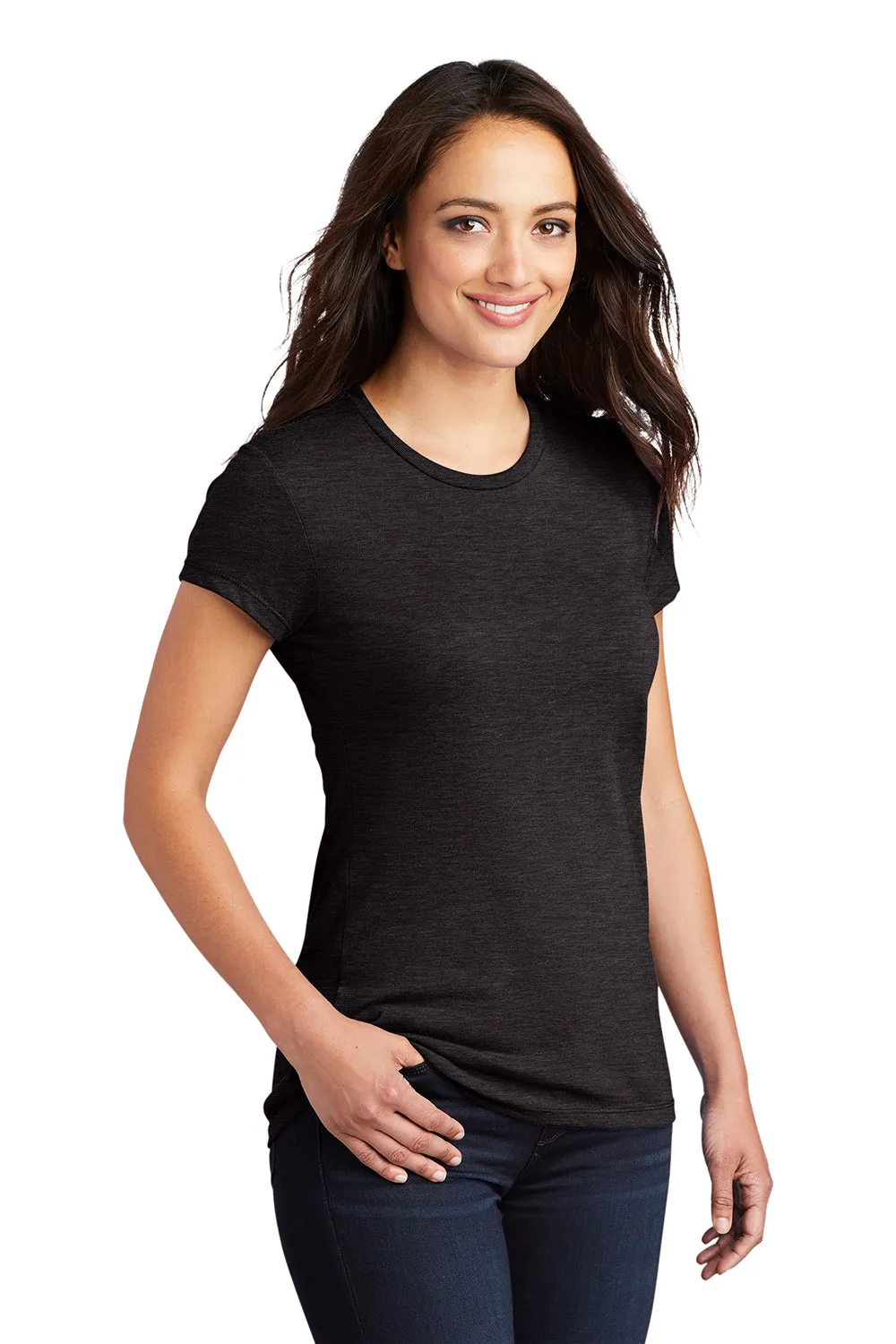 District Womens Fitted Perfect Tri Short Sleeve Crewneck T-Shirt - Black Frost  Buy new Clothing District