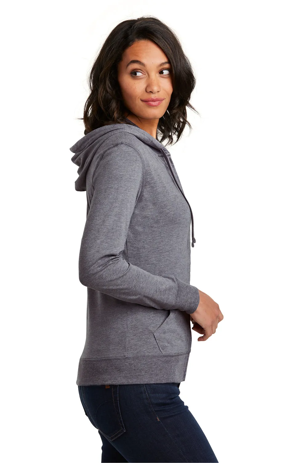 District Womens Full Zip Hooded Sweatshirt Hoodie w/ Pockets - Heather Dark Grey  Buy new Clothing District