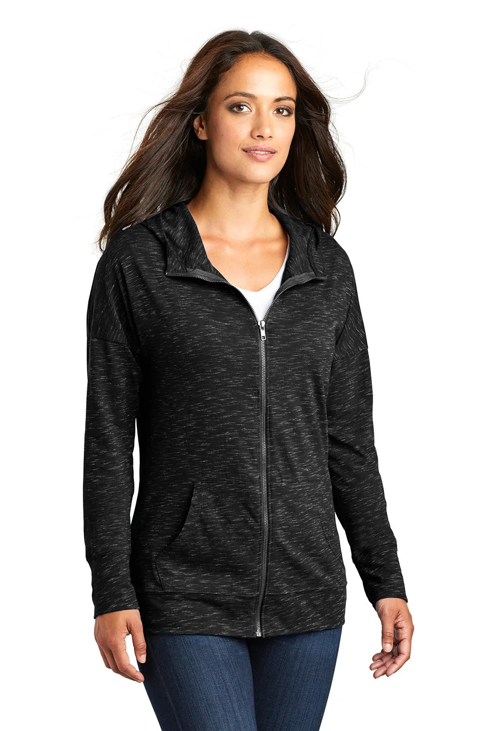 District Womens Medal Full Zip Hooded Sweatshirt Hoodie w/ Pockets - Black  Buy new Clothing District