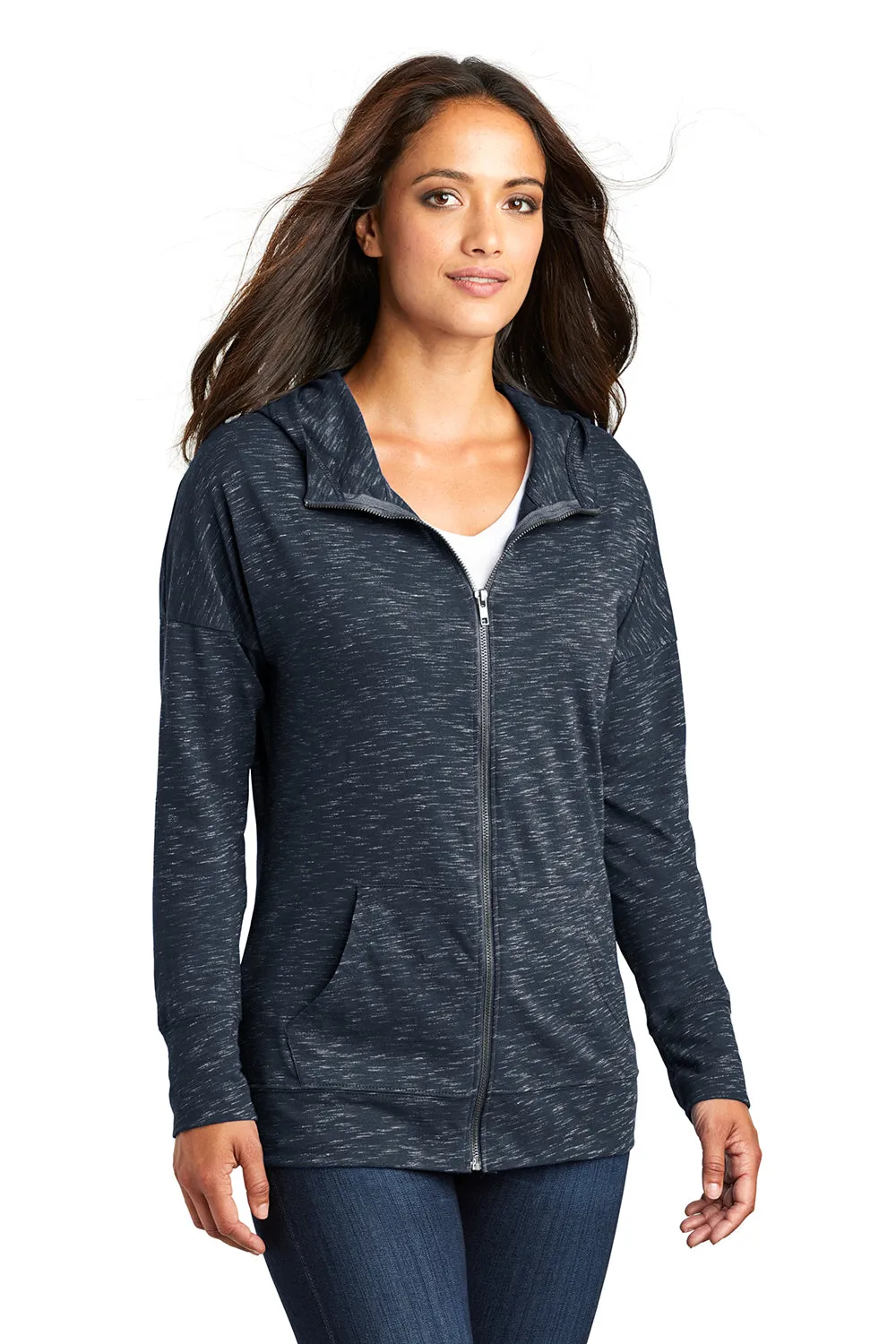 District Womens Medal Full Zip Hooded Sweatshirt Hoodie w/ Pockets - New Navy Blue  Buy new Clothing District