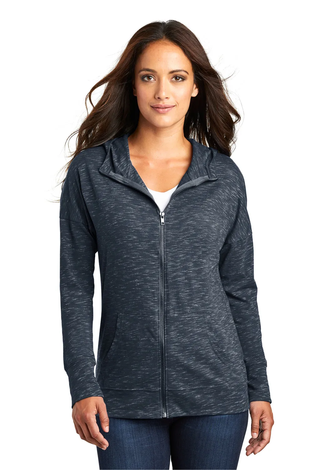 District Womens Medal Full Zip Hooded Sweatshirt Hoodie w/ Pockets - New Navy Blue  Buy new Clothing District