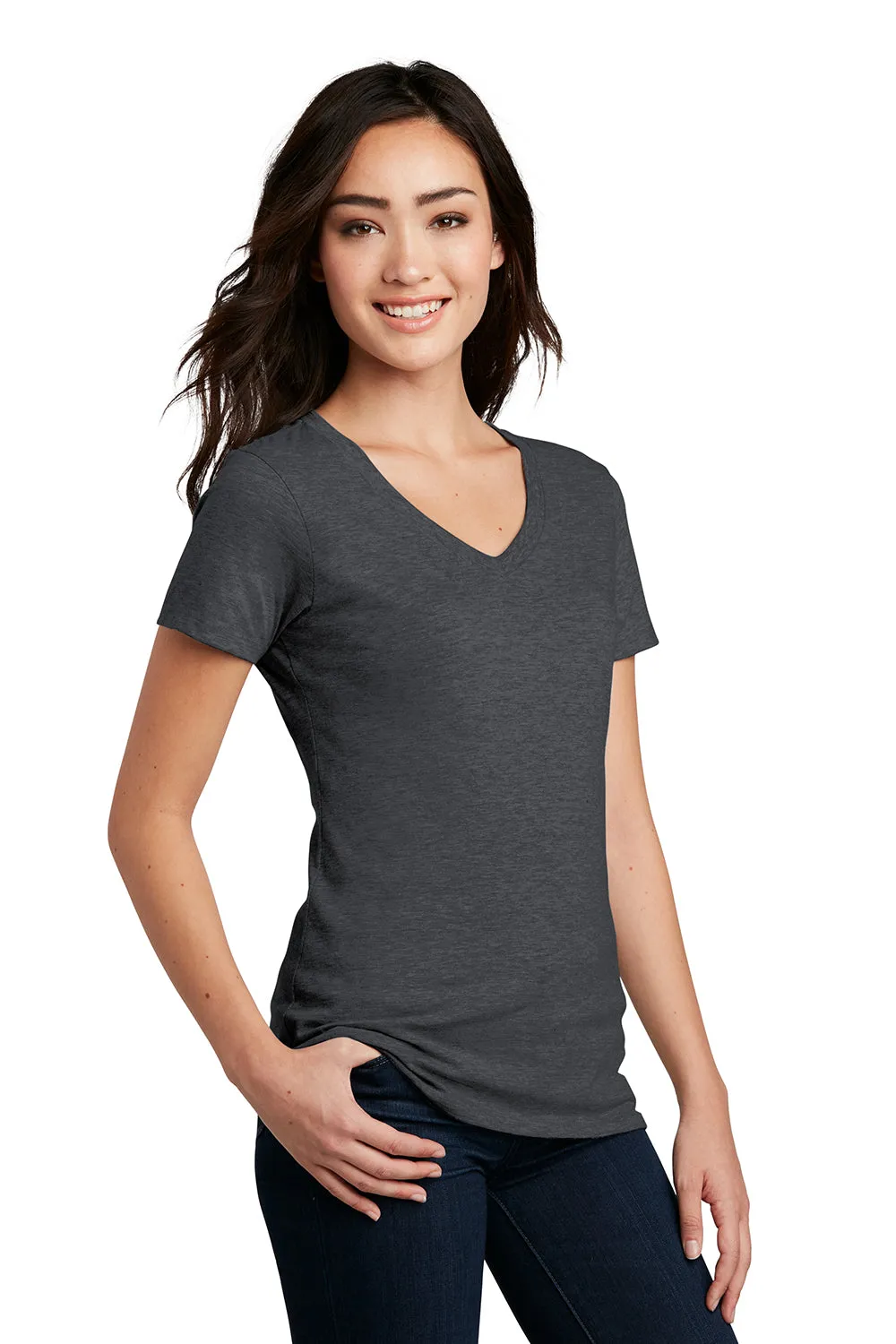 District Womens Perfect Blend Short Sleeve V-Neck T-Shirt - Heather Charcoal Grey  Buy new Clothing District