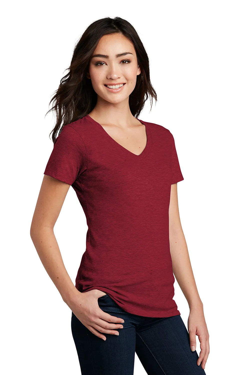 District Womens Perfect Blend Short Sleeve V-Neck T-Shirt - Red Fleck  Buy new Clothing District