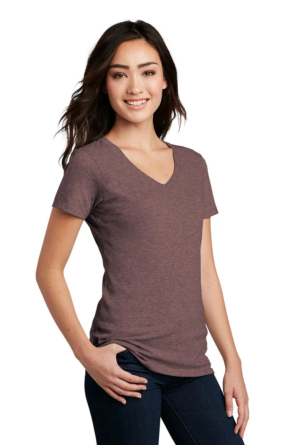 District Womens Perfect Blend Short Sleeve V-Neck T-Shirt - Rose Fleck  Buy new Clothing District
