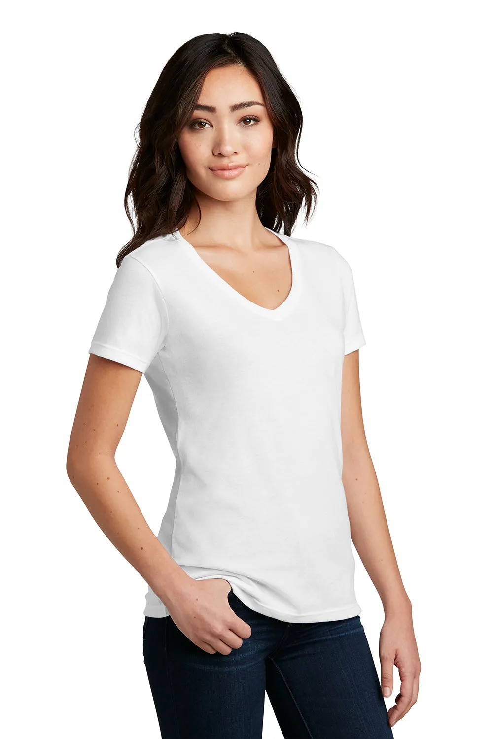 District Womens Perfect Blend Short Sleeve V-Neck T-Shirt - White  Buy new Clothing District