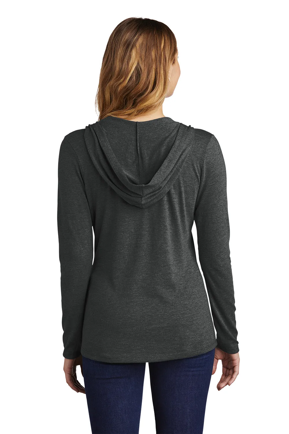 District Womens Perfect Tri Long Sleeve Hooded T-Shirt Hoodie - Black Frost  Buy new Clothing District