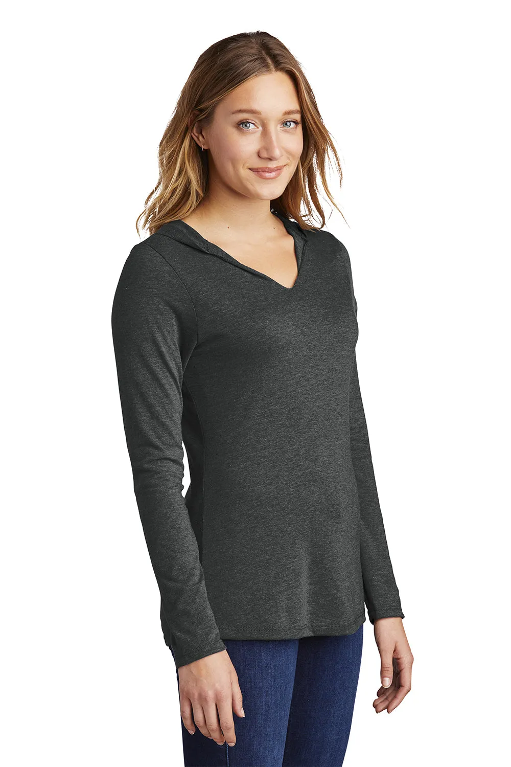 District Womens Perfect Tri Long Sleeve Hooded T-Shirt Hoodie - Black Frost  Buy new Clothing District