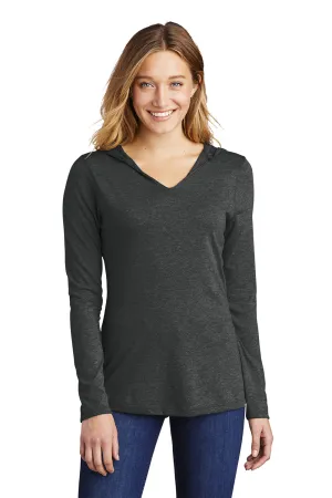 District Womens Perfect Tri Long Sleeve Hooded T-Shirt Hoodie - Black Frost  Buy new Clothing District