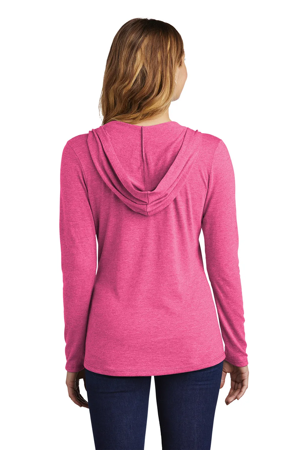 District Womens Perfect Tri Long Sleeve Hooded T-Shirt Hoodie - Fuchsia Pink Frost  Buy new Clothing District