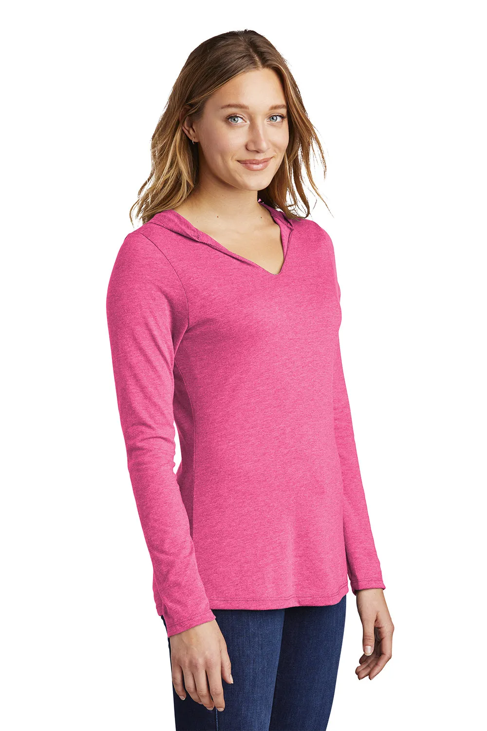 District Womens Perfect Tri Long Sleeve Hooded T-Shirt Hoodie - Fuchsia Pink Frost  Buy new Clothing District