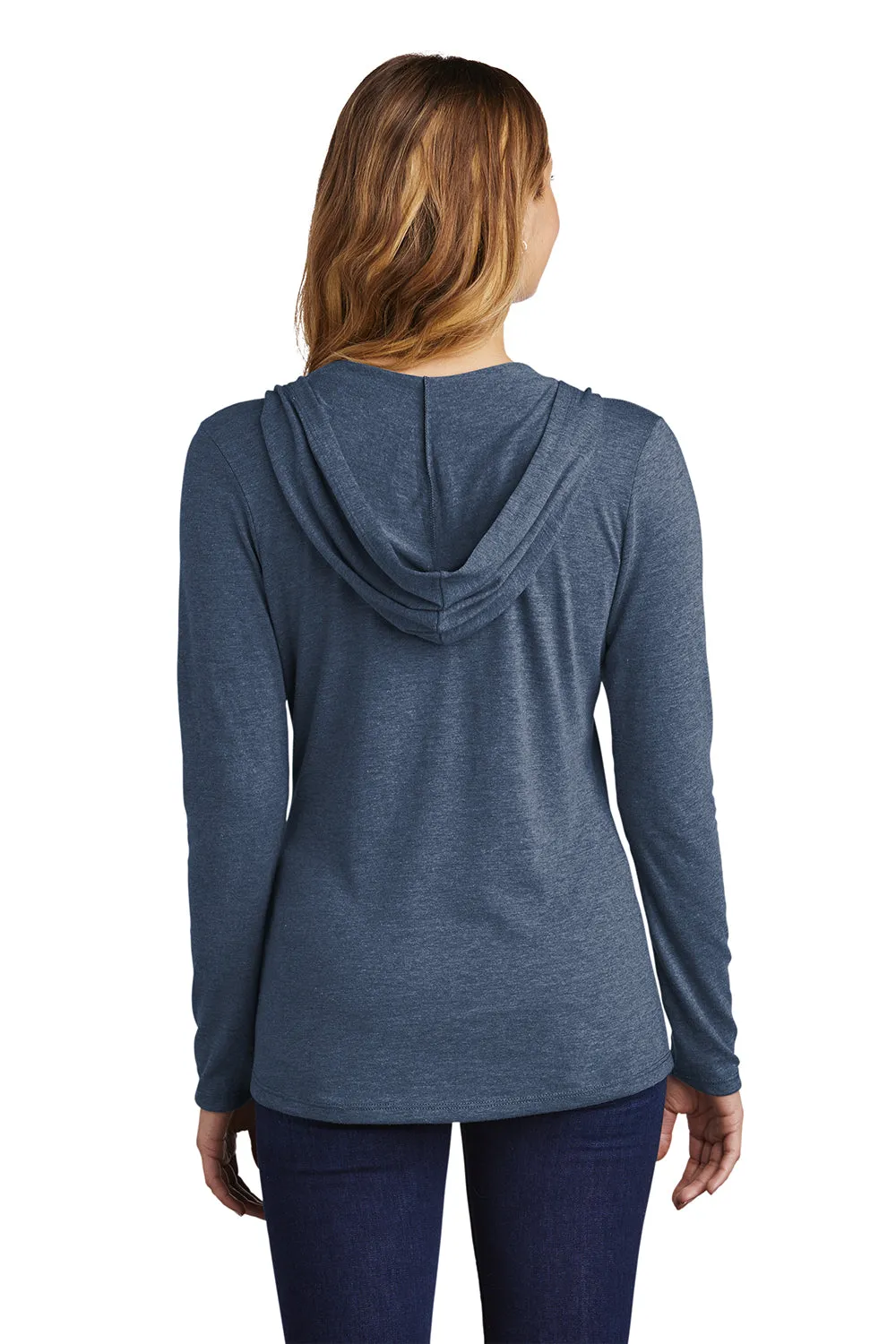 District Womens Perfect Tri Long Sleeve Hooded T-Shirt Hoodie - Navy Blue Frost  Buy new Clothing District