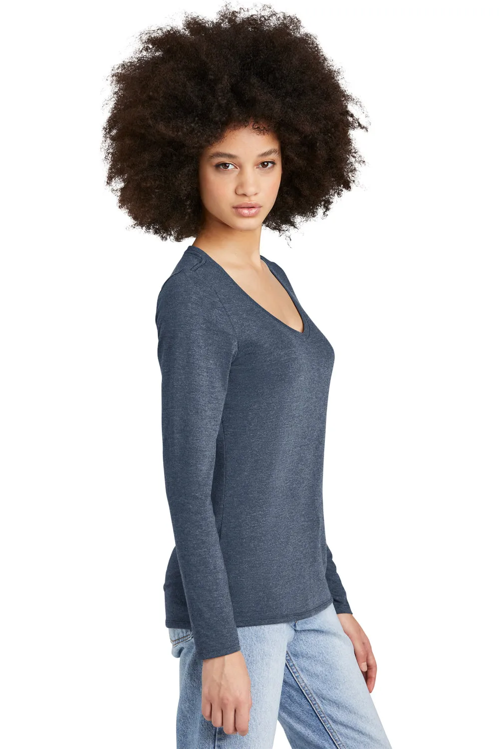 District Womens Perfect Tri Long Sleeve V-Neck T-Shirt - Navy Blue Frost  Buy new Clothing District