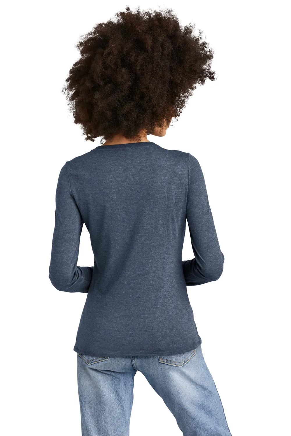 District Womens Perfect Tri Long Sleeve V-Neck T-Shirt - Navy Blue Frost  Buy new Clothing District