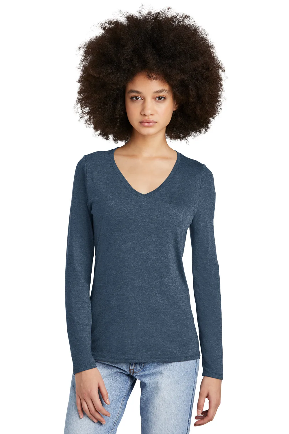 District Womens Perfect Tri Long Sleeve V-Neck T-Shirt - Navy Blue Frost  Buy new Clothing District