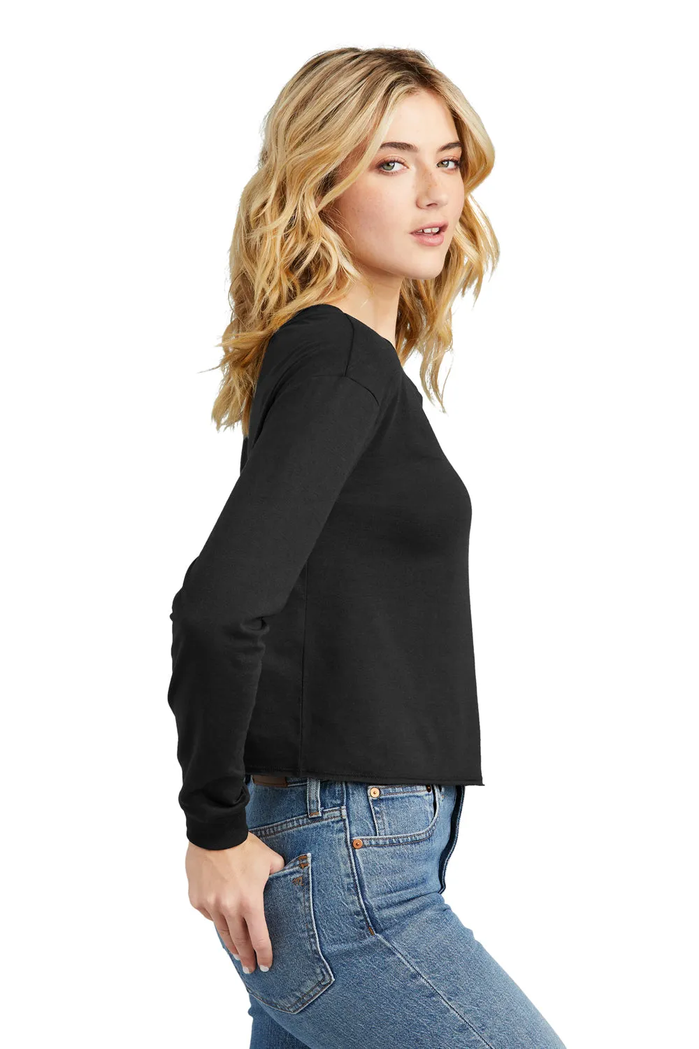 District Womens Perfect Tri Midi Long Sleeve Crewneck T-Shirt - Black  Buy new Clothing District
