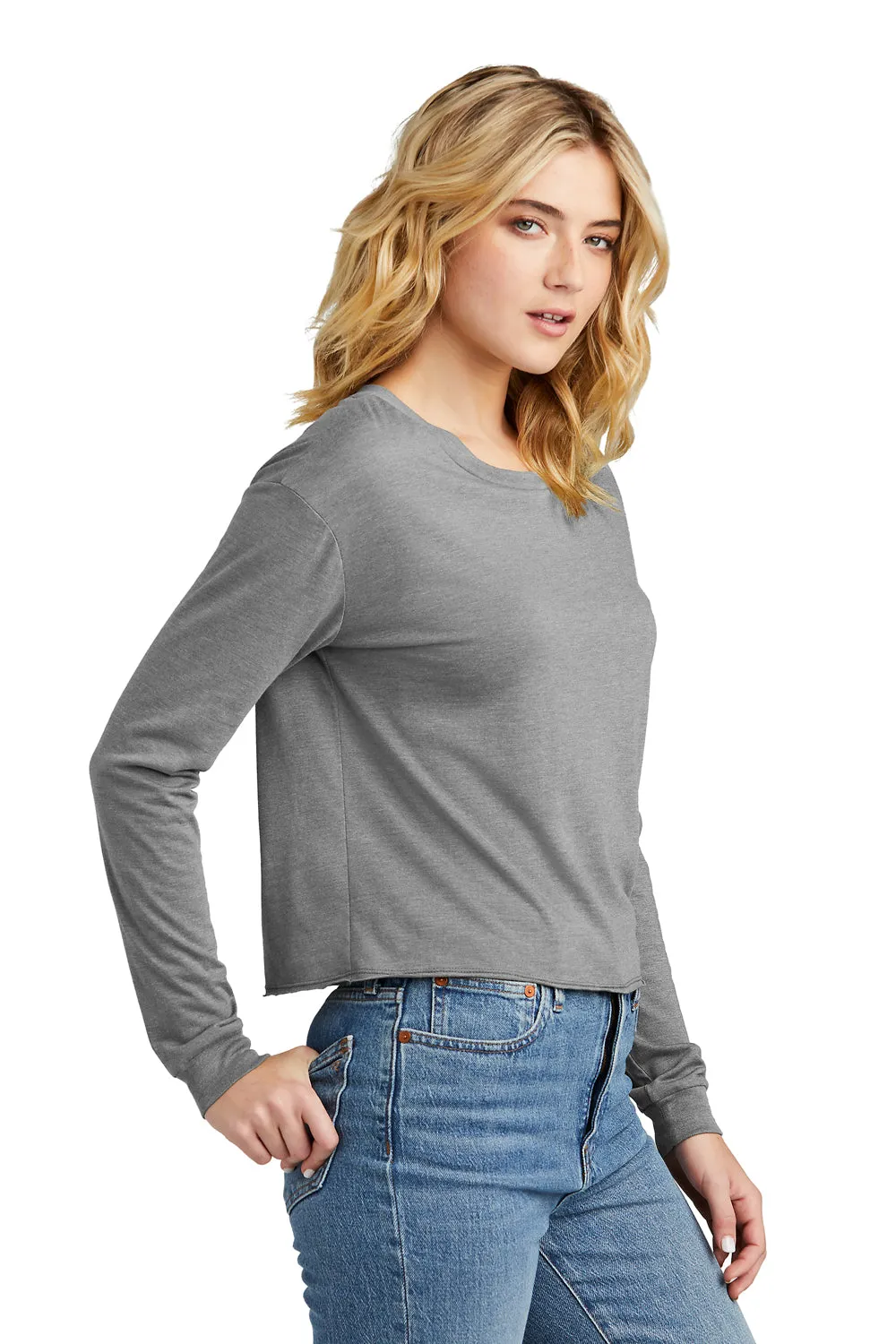 District Womens Perfect Tri Midi Long Sleeve Crewneck T-Shirt - Grey Frost  Buy new Clothing District