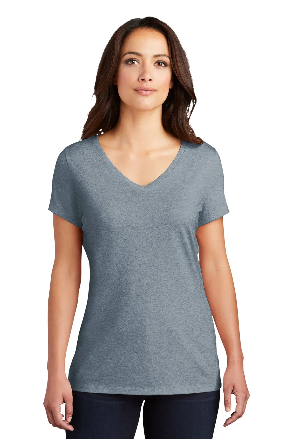 District Womens Perfect Tri Short Sleeve V-Neck T-Shirt - Heather Flint Blue  Buy new Clothing District