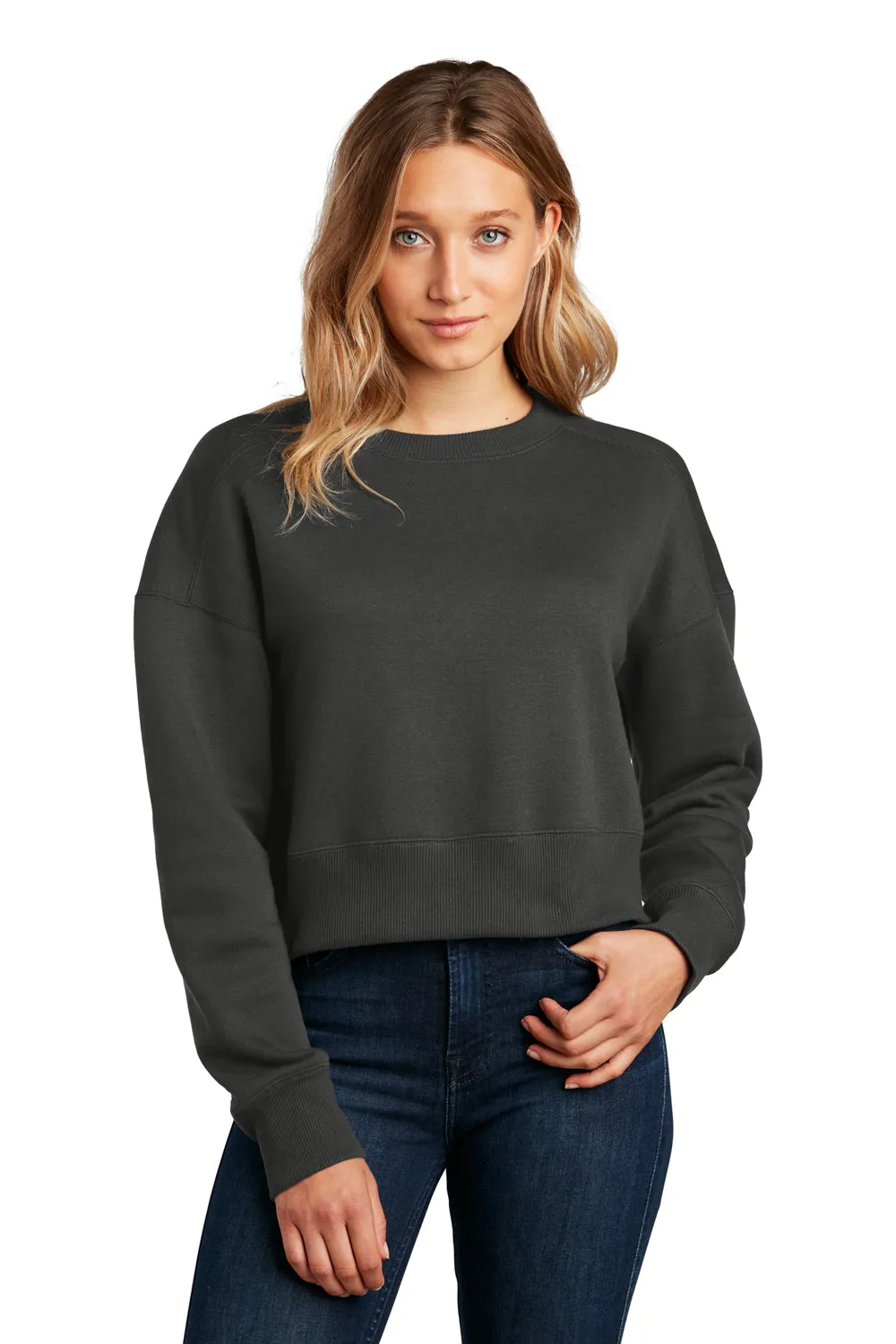 District Womens Perfect Weight Fleece Cropped Crewneck Sweatshirt - Charcoal Grey  Buy new Clothing District