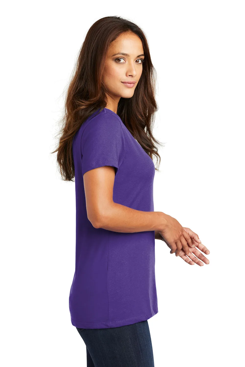 District Womens Perfect Weight Short Sleeve V-Neck T-Shirt - Purple - Closeout  Buy new Clothing District