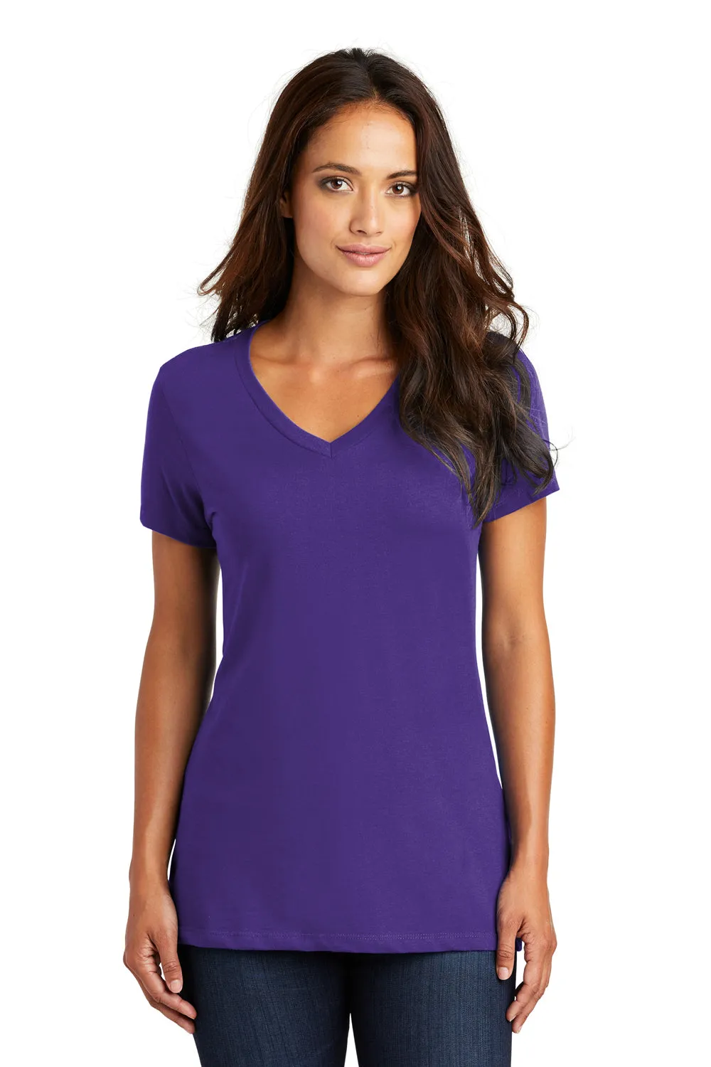 District Womens Perfect Weight Short Sleeve V-Neck T-Shirt - Purple - Closeout  Buy new Clothing District