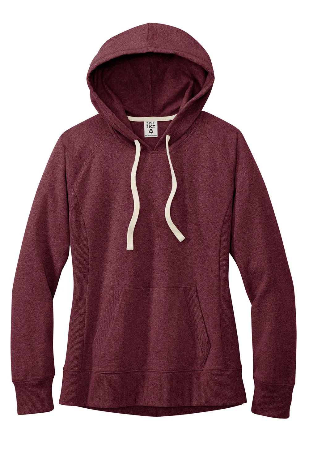District Womens Re-Fleece Hooded Sweatshirt Hoodie w/ Pouch Pocket - Heather Maroon  Buy new Clothing District