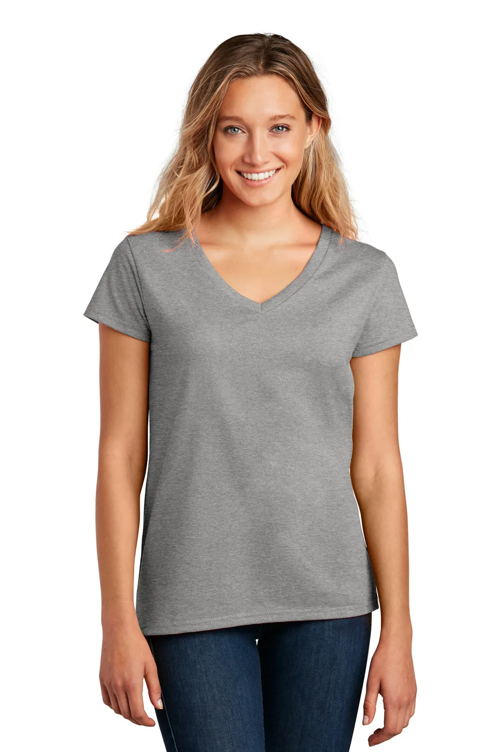 District Womens Re-Tee Short Sleeve V-Neck T-Shirt - Heather Light Grey  Buy new Clothing District