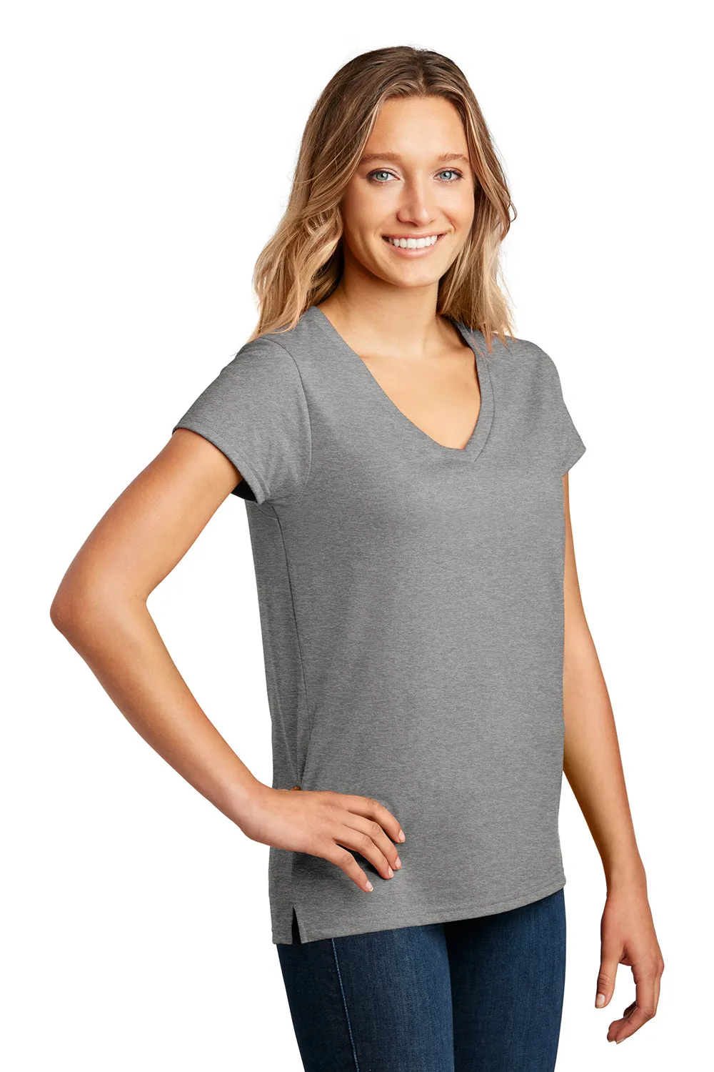 District Womens Re-Tee Short Sleeve V-Neck T-Shirt - Heather Light Grey  Buy new Clothing District