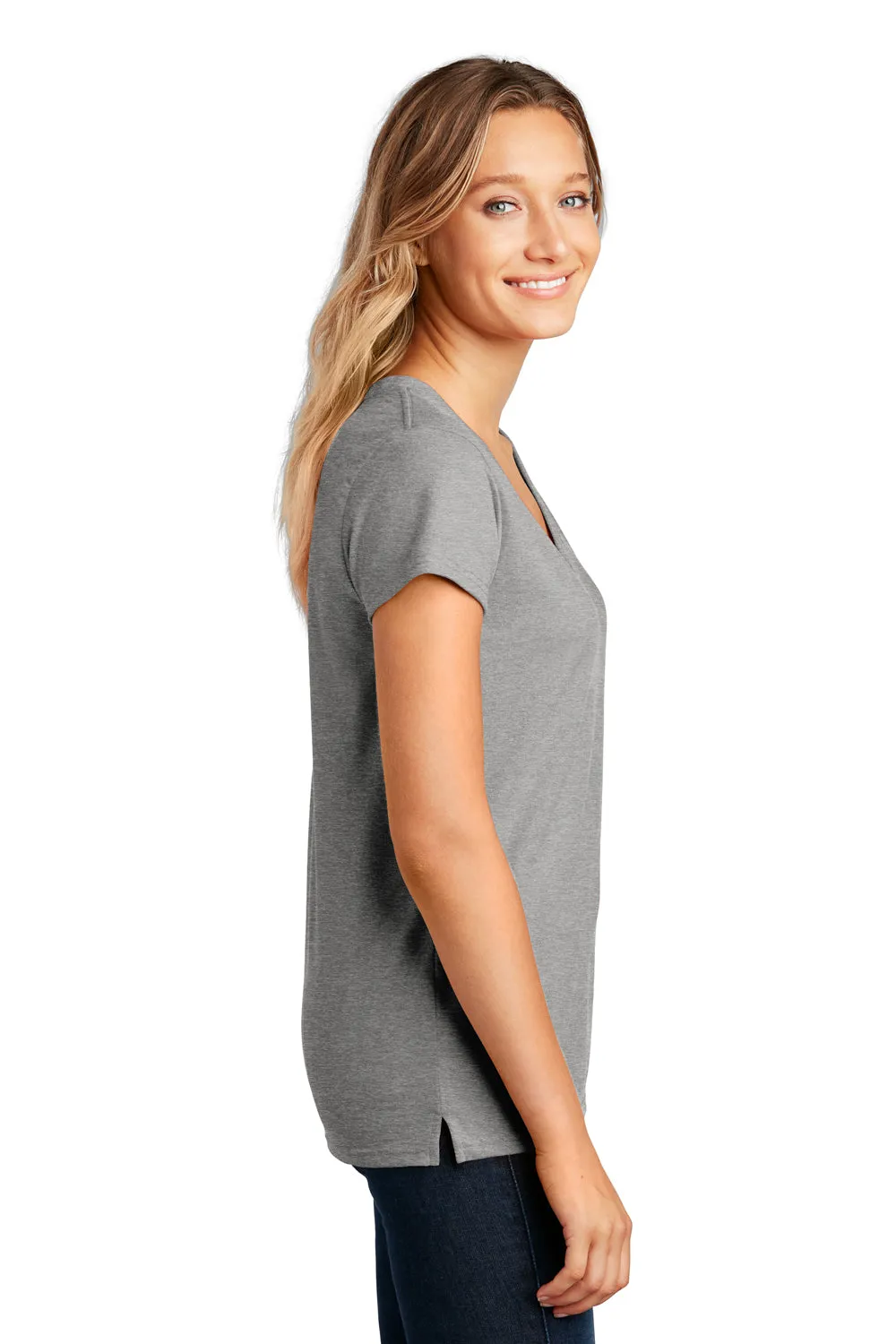 District Womens Re-Tee Short Sleeve V-Neck T-Shirt - Heather Light Grey  Buy new Clothing District